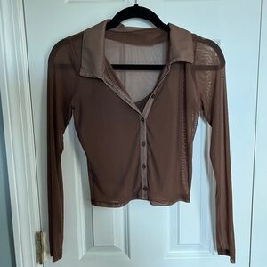 **NEVER WORN*** Hollister Brown Mesh Collared Top with Undershirt Going Out